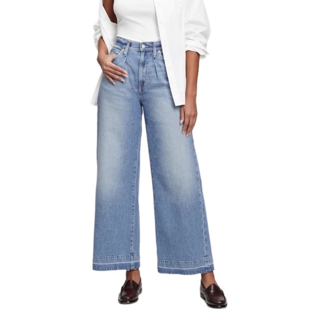 Gap high rise trouser Wide Leg Light Blue Jeans size 4 Petite